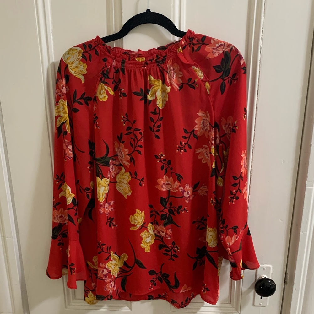 Old Navy Red Floral Top with Ruffle Detail